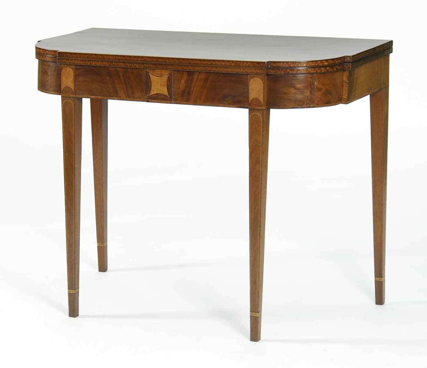 Appraisal: ANTIQUE AMERICAN HEPPLEWHITE CARD TABLECirca In mahogany with bird's-eye maple