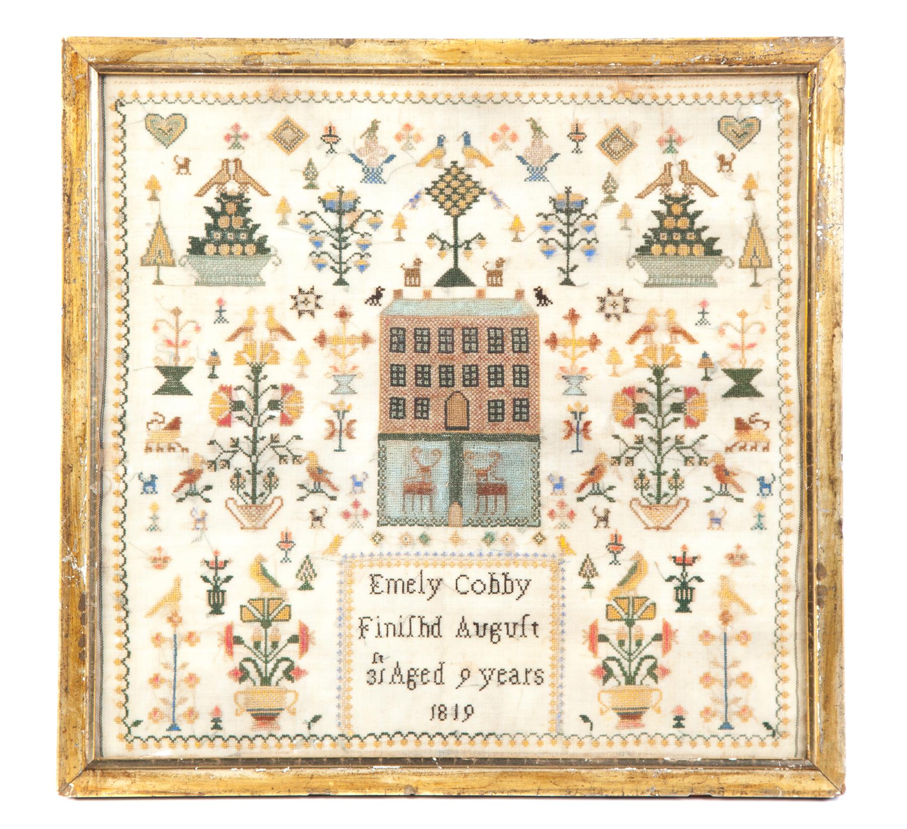 Appraisal: SAMPLER England silk on wool Finely stitched with background of