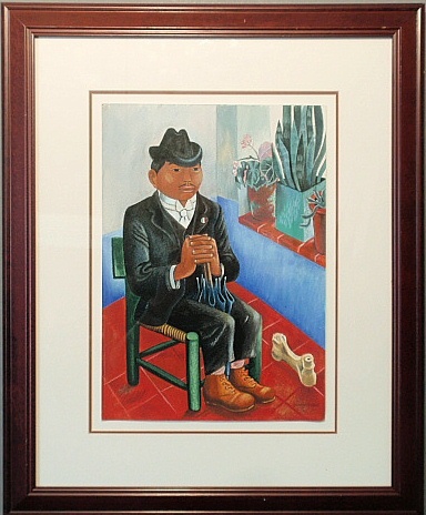 Appraisal: - Colorful watercolor painting of a seated gentleman in a