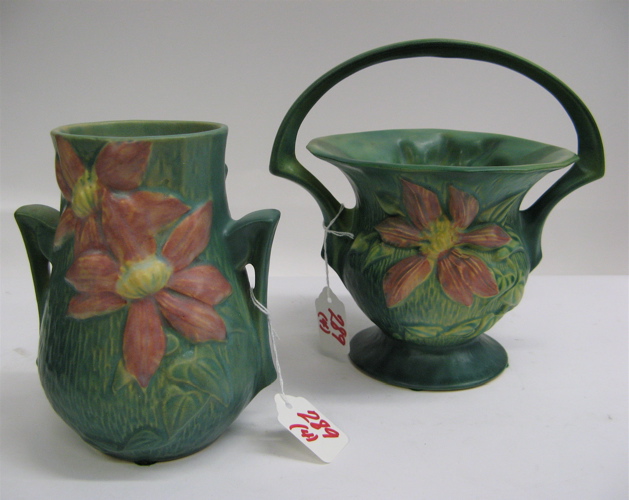 Appraisal: FOUR PIECES ROSEVILLE POTTERY two in the Primrose pattern a