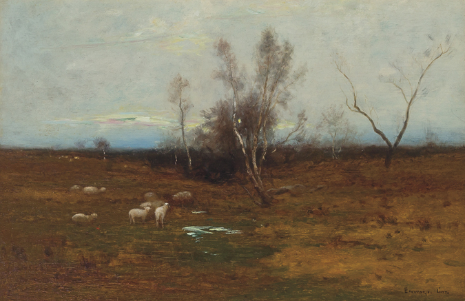 Appraisal: EDWARD GAY American - Landscape with Sheep oil on panel