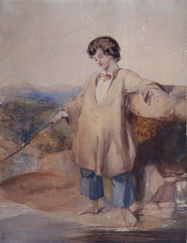 Appraisal: TH CENTURY SCHOOL A watercolour of a young boy fishing