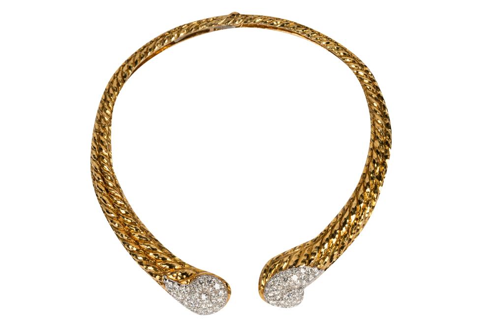 Appraisal: DAVID WEBB KARAT YELLOW HAMMERED GOLD DIAMOND COLLAR NECKLACEsigned 'Webb