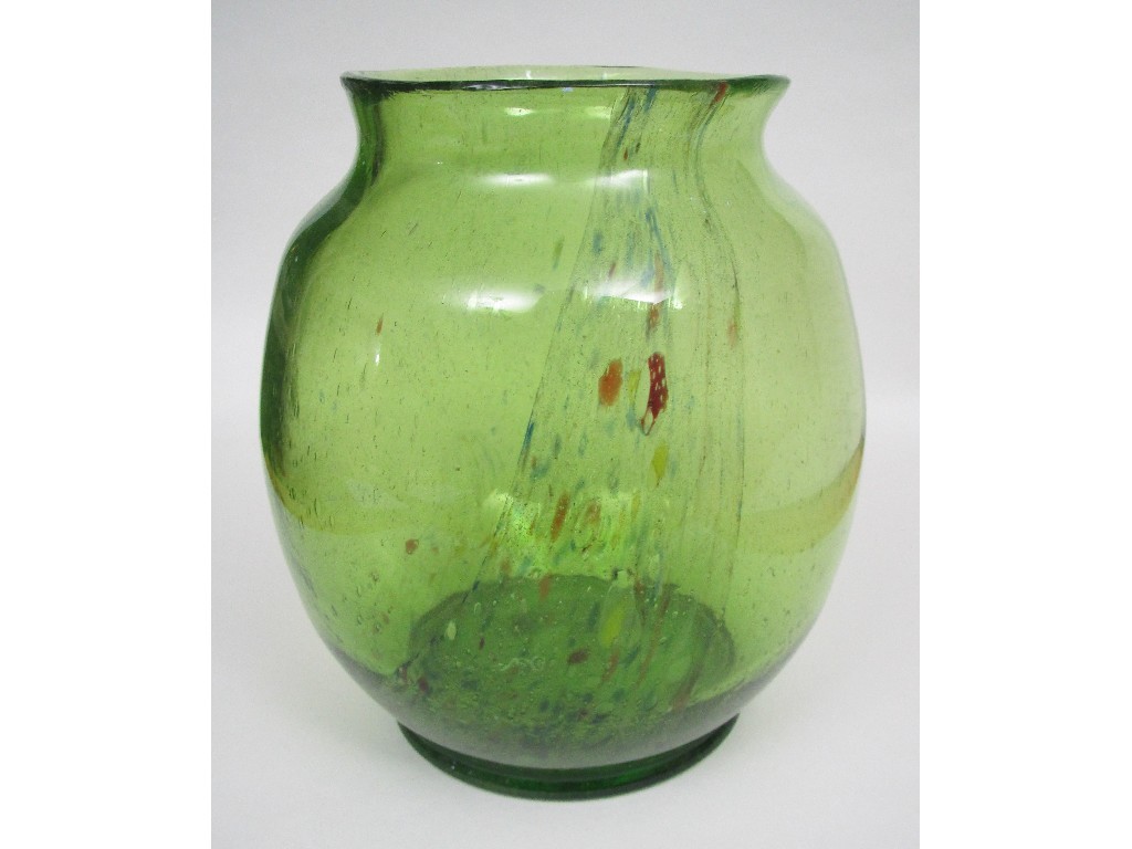 Appraisal: A green glass vase of baluster form with coloured banding