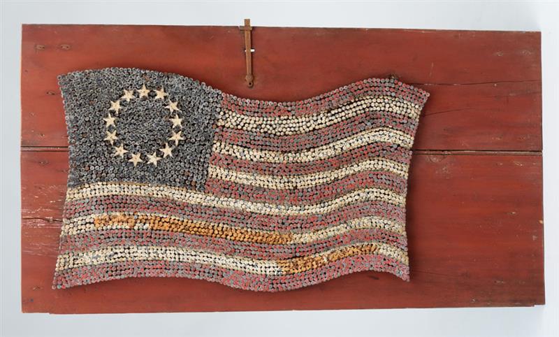 Appraisal: AMERICAN PAINTED FOLK ART PANEL OF THE AMERICAN FLAG Depicting