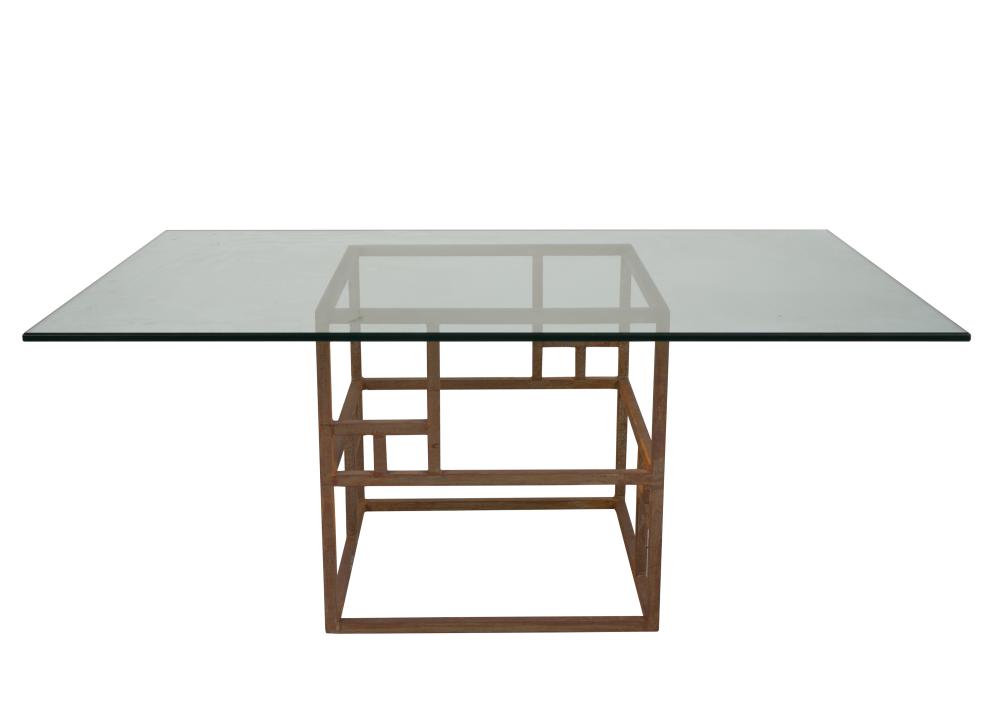 Appraisal: MODERNIST GLASS METAL COFFEE TABLEthe top with beveled edge the