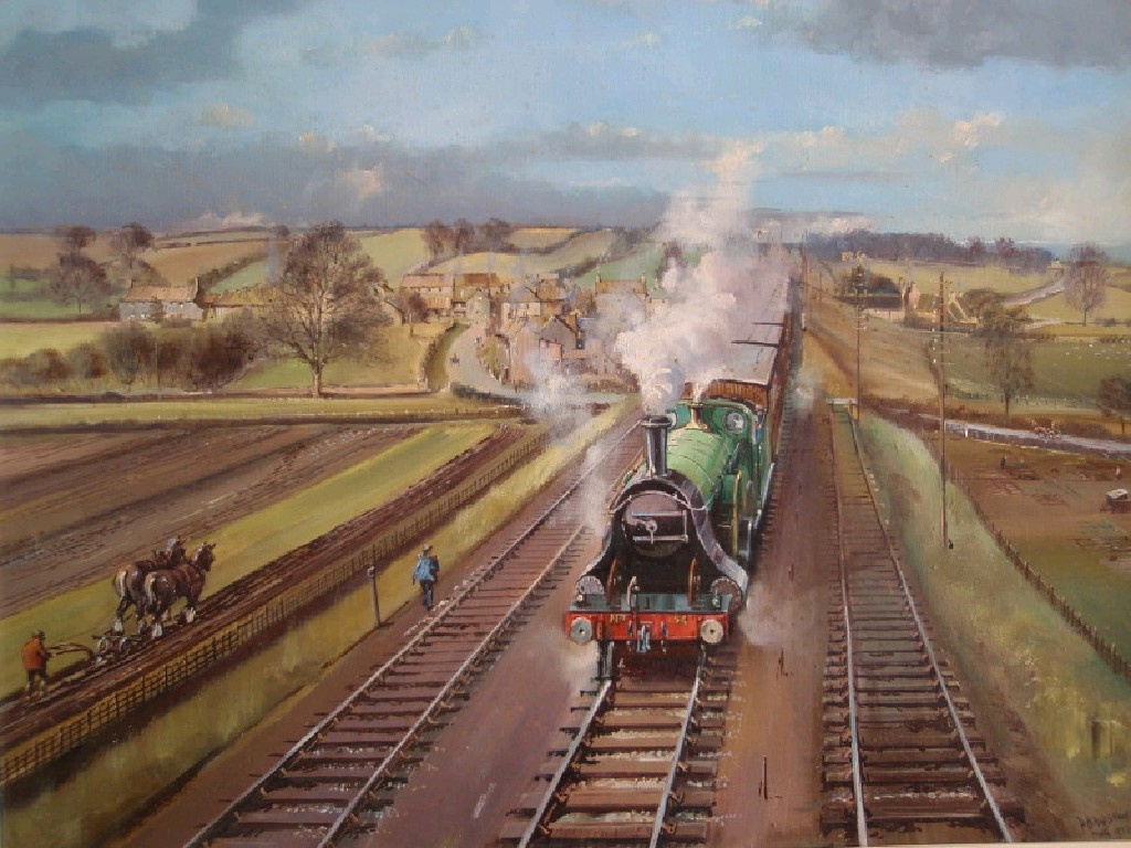 Appraisal: P Bradshaw Live steam locomotive oil on board signed and