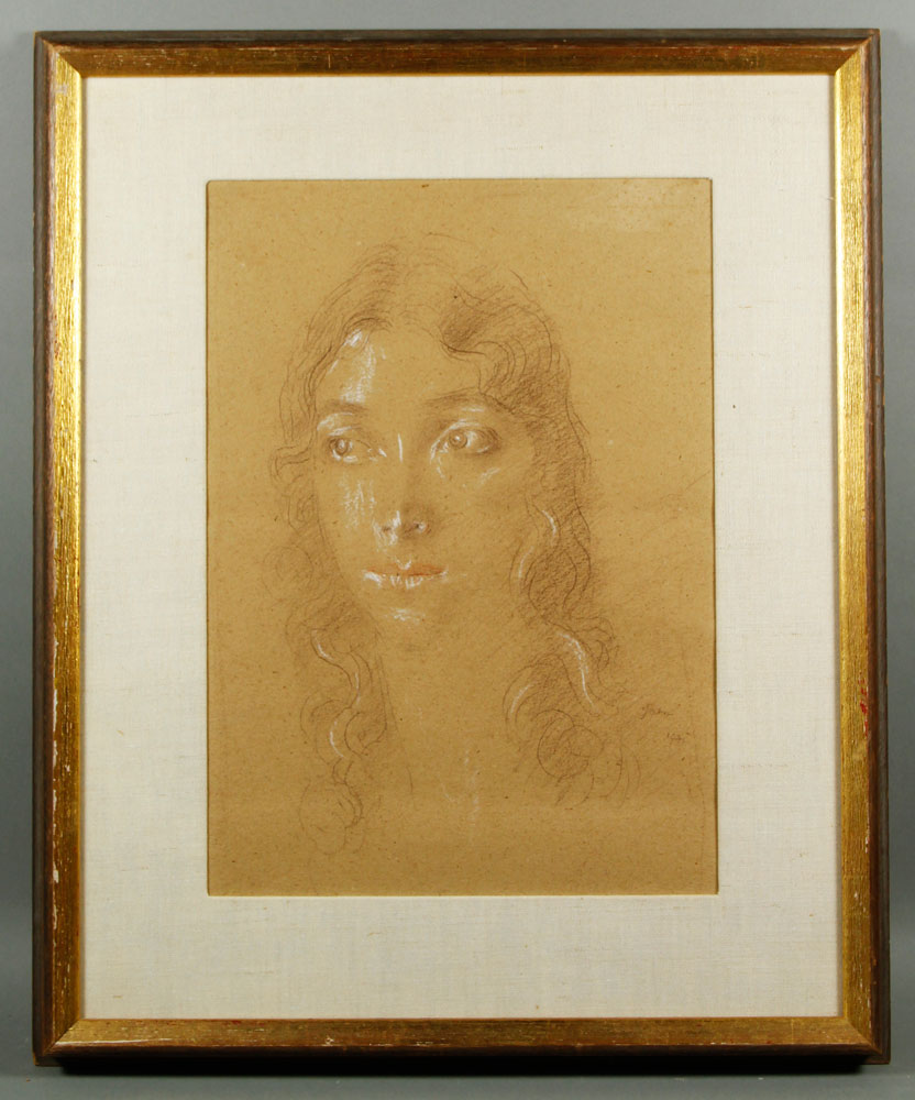 Appraisal: - John Portrait of a Young Woman Crayon on Paper