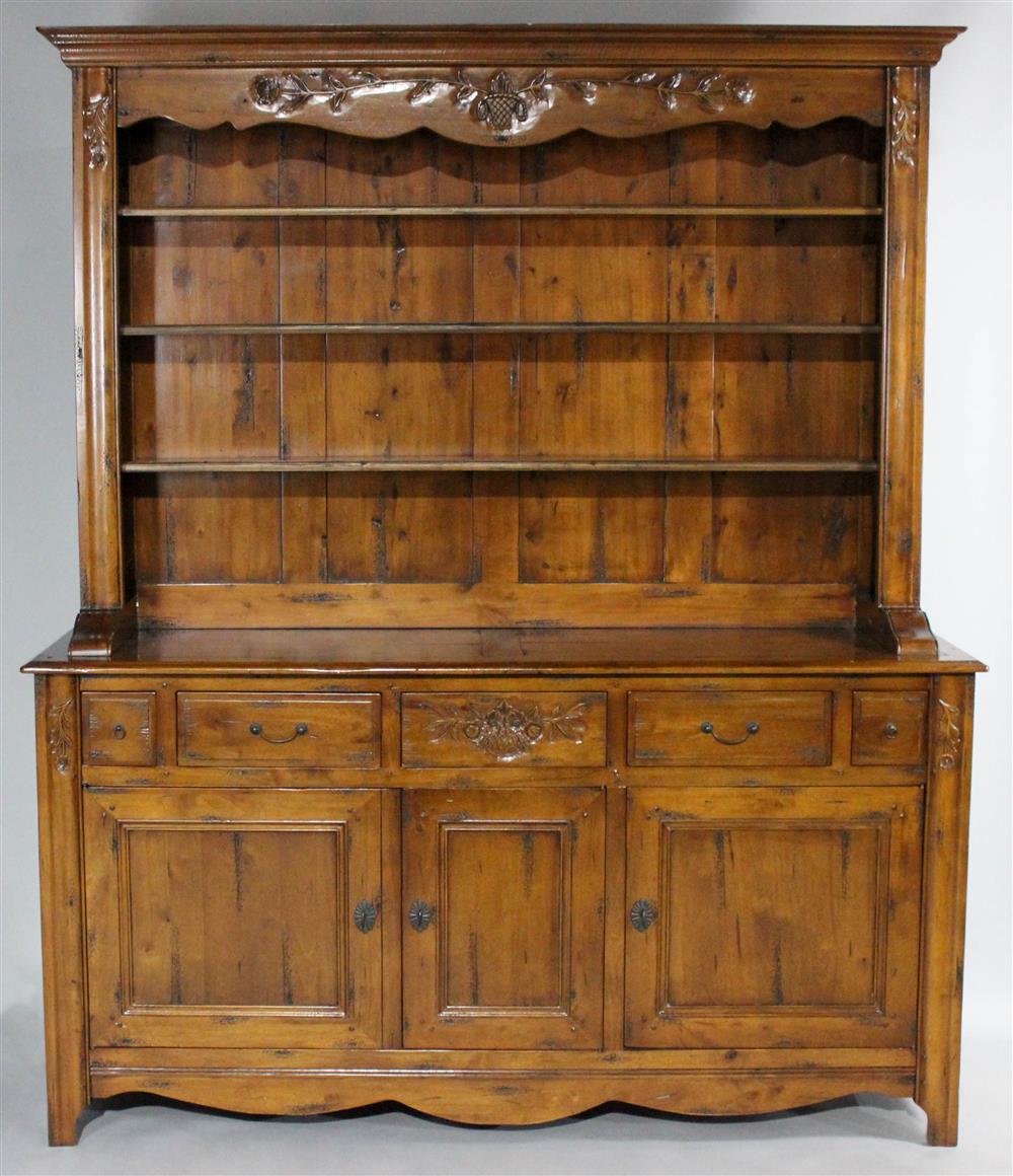 Appraisal: LARGE FRENCH PROVINCIAL STYLE CARVED HUTCH IN TWO PARTS molded