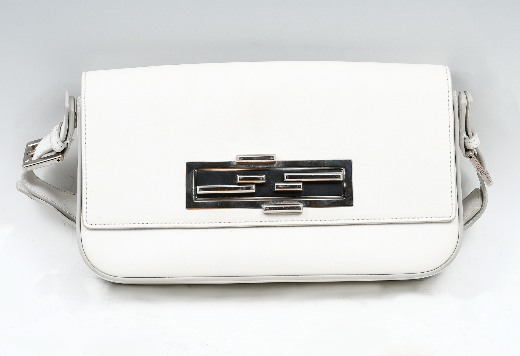 Appraisal: FENDI BLACK WHITE BAGUETTE CALF LEATHER SHOULDER BAG Really wonderful