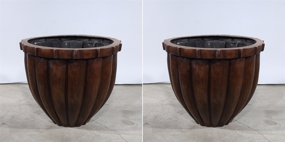 Appraisal: Pair of large bronze basins in acorn shape some wear