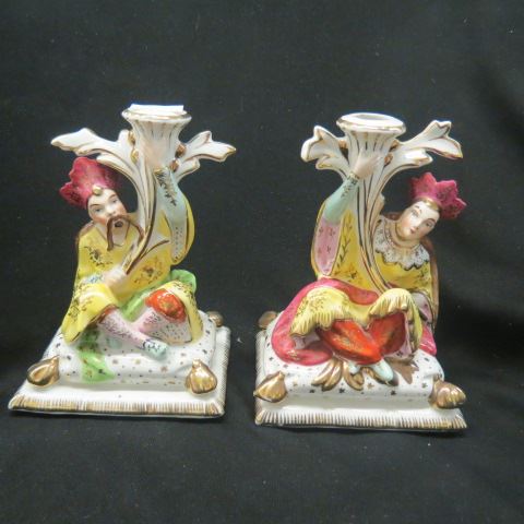 Appraisal: Erphila German Porcelain Figural Candlesticks oriental or royality style decor