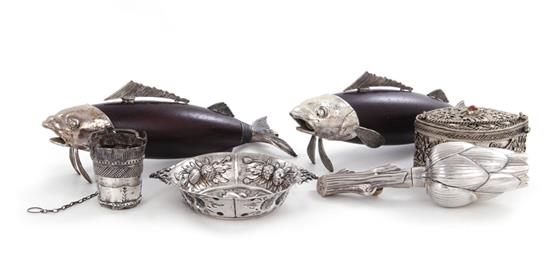 Appraisal: Continental silver boxes and pepper mills Italian Missiaglia silver artichoke