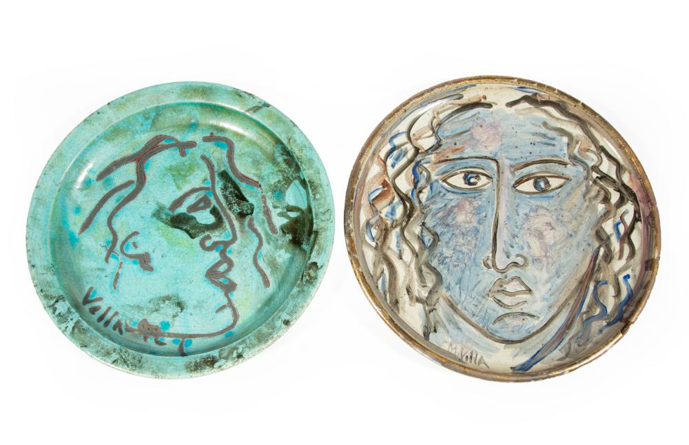 Appraisal: Two Mario Villa Nicaraguan New Orleans - Polychrome Pottery Face