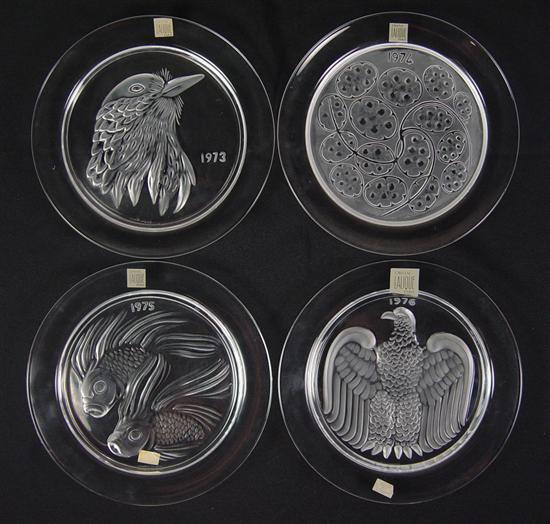 Appraisal: Four Lalique Collector Plates - Blue Jay Jayling - Silver