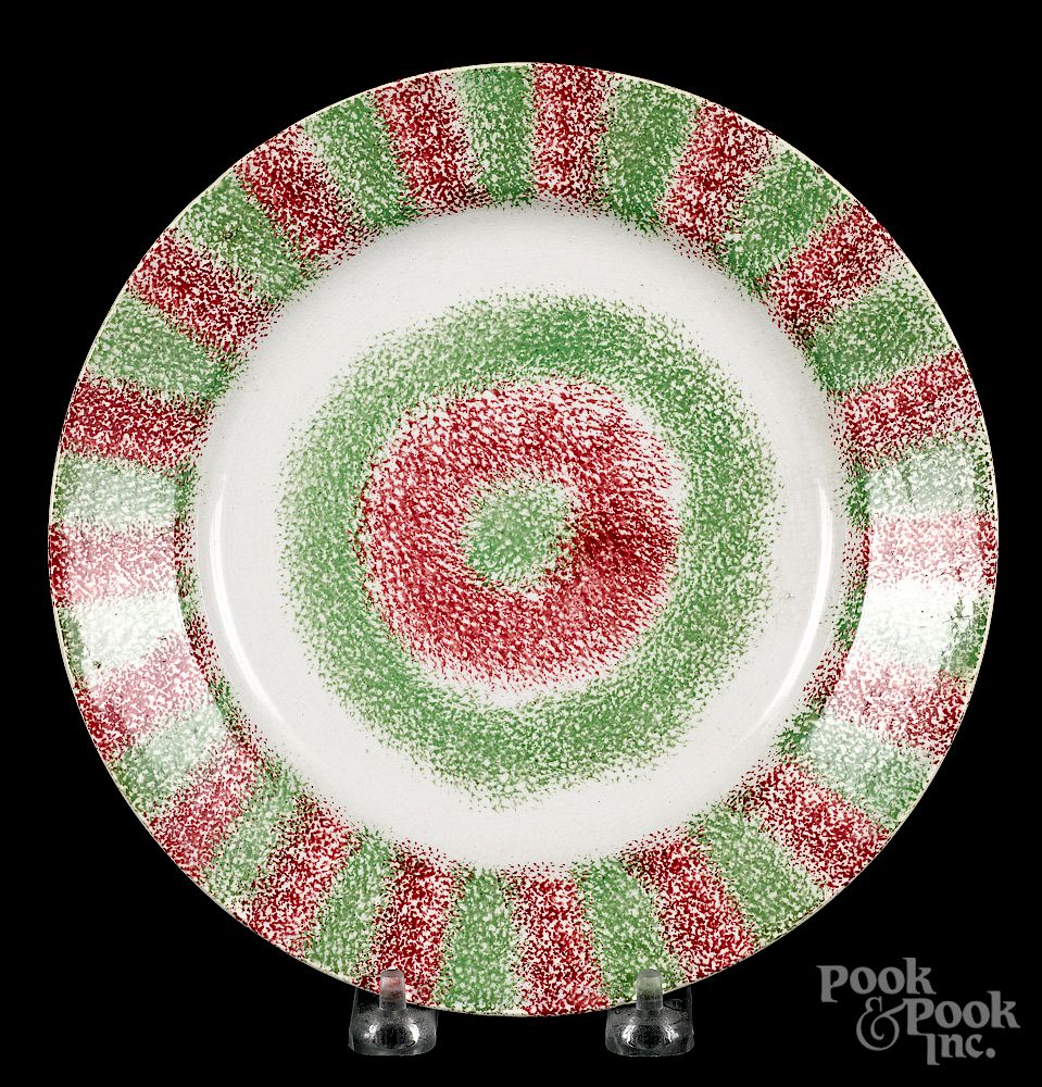 Appraisal: Green and red rainbow spatter bullseye plate Exclusive on Bidsquare