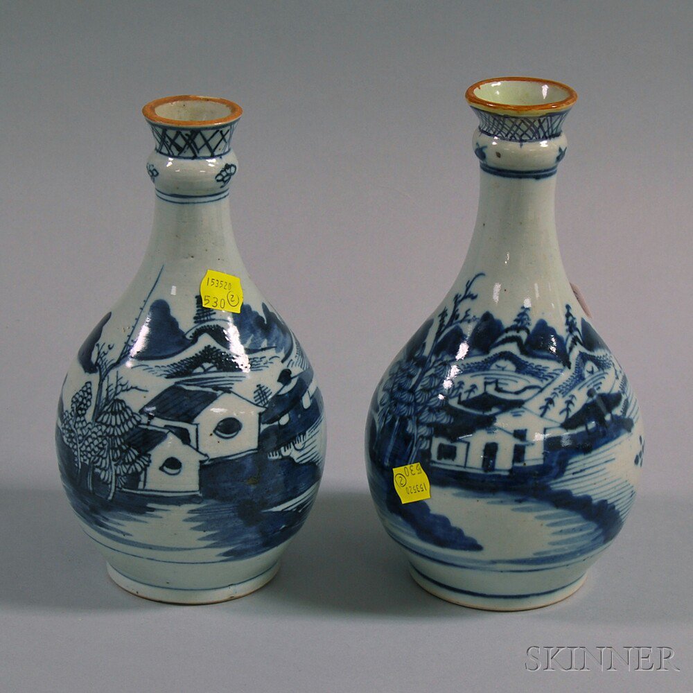 Appraisal: Two Blue and White Vases China Qing style decorated with