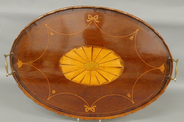 Appraisal: - Georgian Adams oval satinwood inlaid mahogany serving tray with