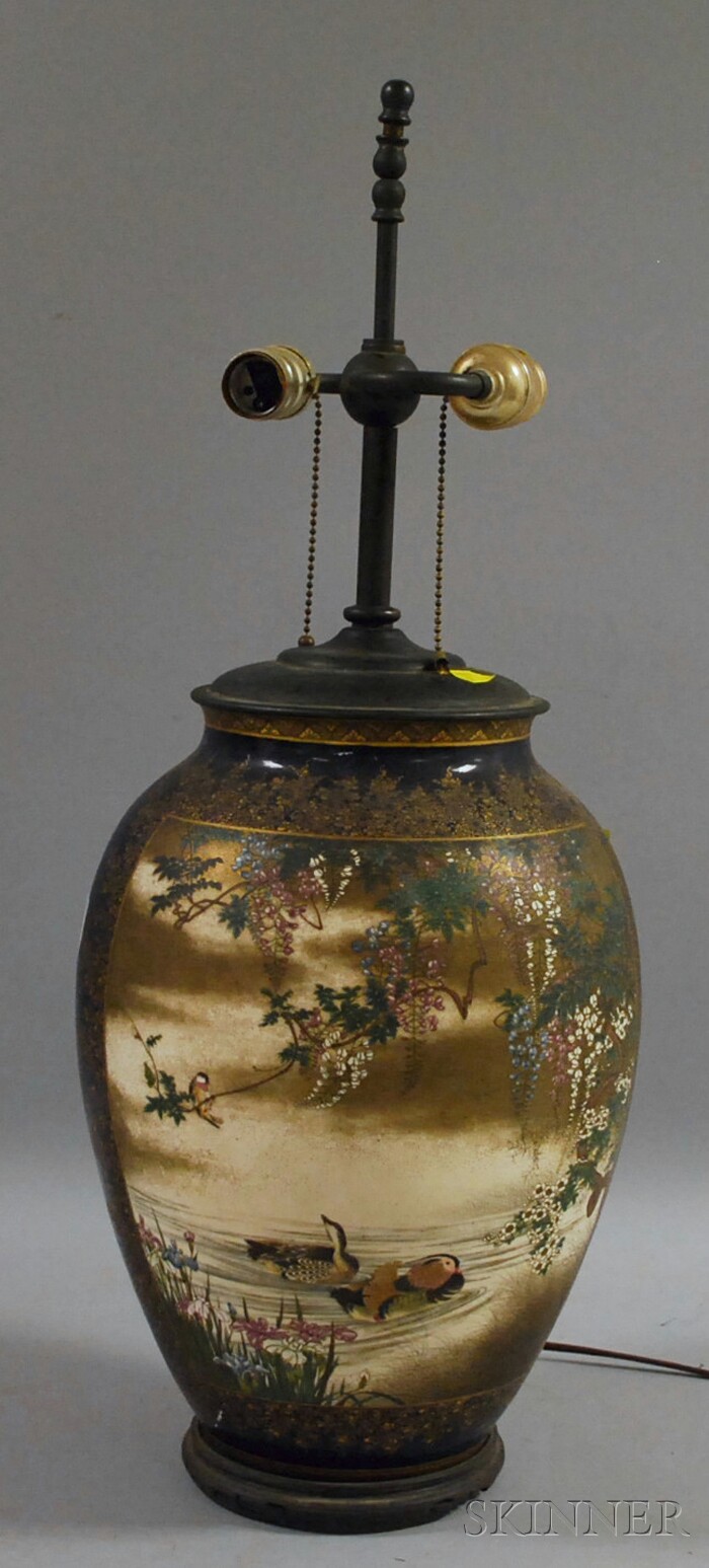 Appraisal: Japanese Satsuma Vase Table Lamp damage vase ht in