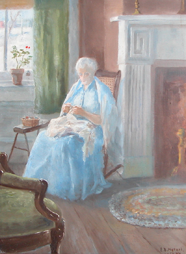 Appraisal: Mending Hetzel Lila B American - oil on academy board