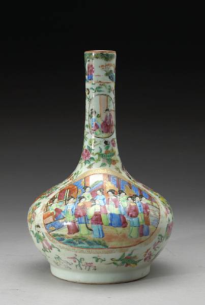 Appraisal: A Canton famille rose enameled export porcelain stick neck bottle