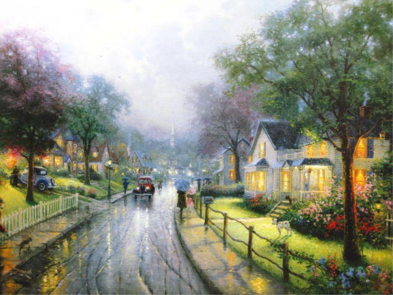 Appraisal: Hometown Memories by Thomas Kinkade print on masonite x in