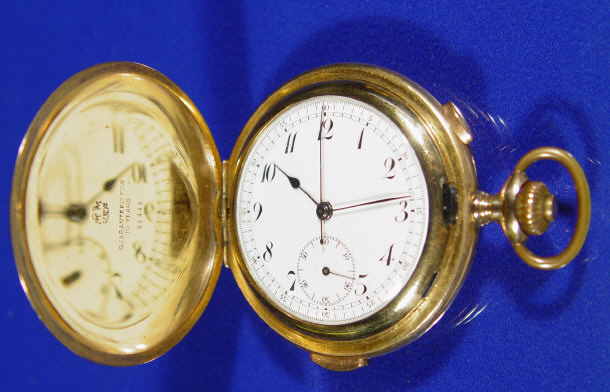 Appraisal: Gold plated repeater gentlemans pocket watch with stop watch MM