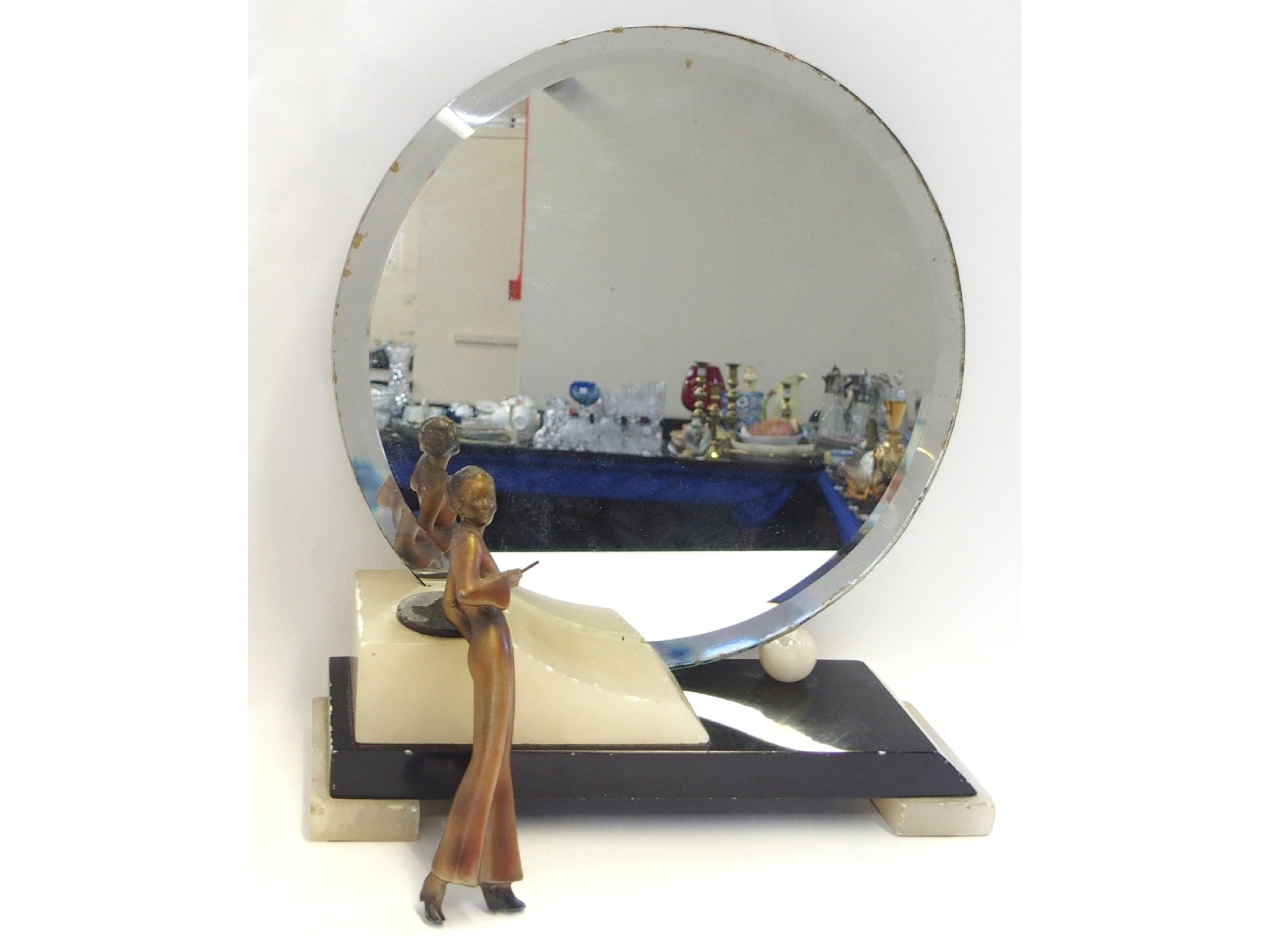 Appraisal: Art Deco figural mirror figure detached