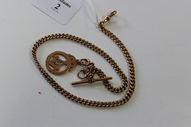 Appraisal: AN OLD CURB LINKED WATCH CHAIN with 'T' bar and