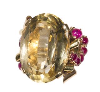 Appraisal: Retro citrine ruby and k yellow gold ring Retro citrine