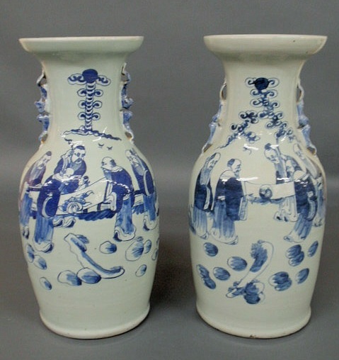 Appraisal: Pair of oriental porcelain vases with blue decoration and Foo