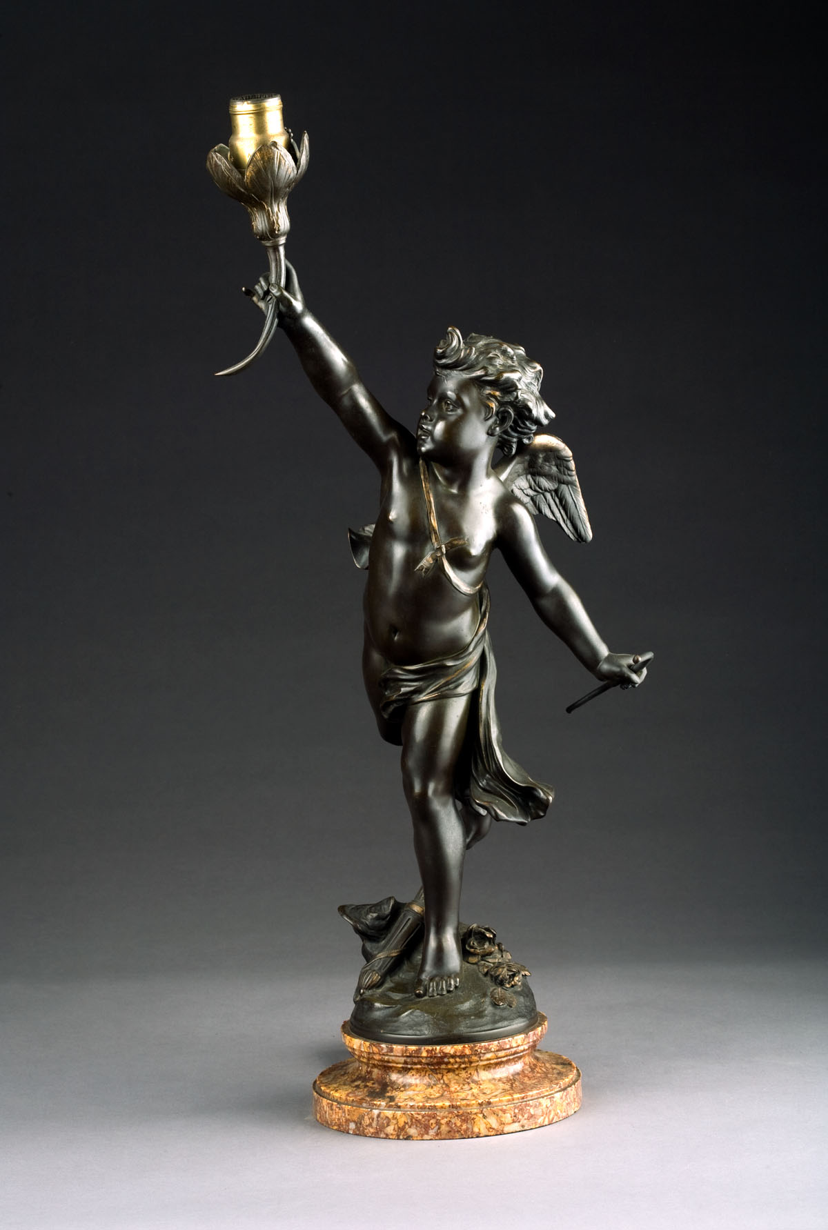 Appraisal: JEAN LOUIS GREGOIRE FRENCH - BRONZE FIGURAL LAMP OF CUPID