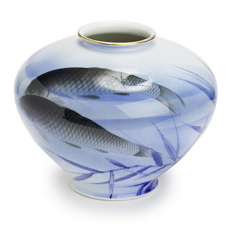 Appraisal: A Japanese Fukagawa vase Decorated with two carp swimming amongst