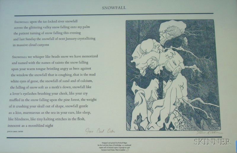 Appraisal: Framed Print Snowfall a work with a poem by Joyce