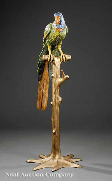 Appraisal: A Continental Polychromed Bronze Parrot th c bird perched on