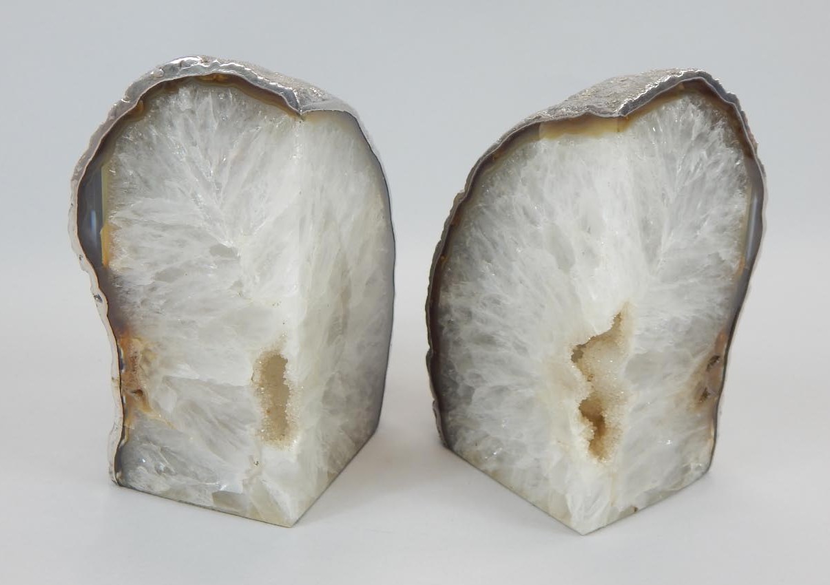 Appraisal: A modern pair of silver mounted Quartz Geode bookends Sheffield