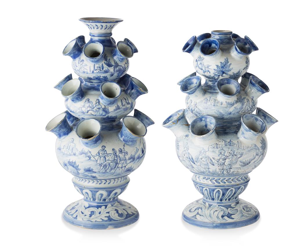 Appraisal: TWO FAIENCE BLUE AND WHITE TULIPIERE VASES LATE TH CENTURY