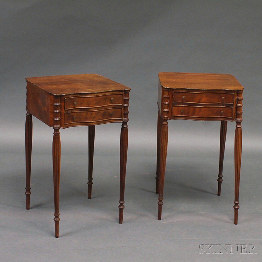 Appraisal: Pair of Federal-style Mahogany Two-drawer Worktables the top and conforming