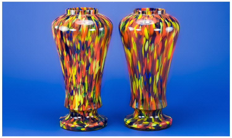 Appraisal: Pair of Polychrome 'End of Day' Glass Vases inches in