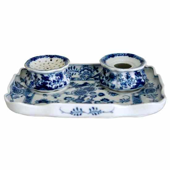 Appraisal: A German Meissen Blue and White Porcelain Inkstand mid th