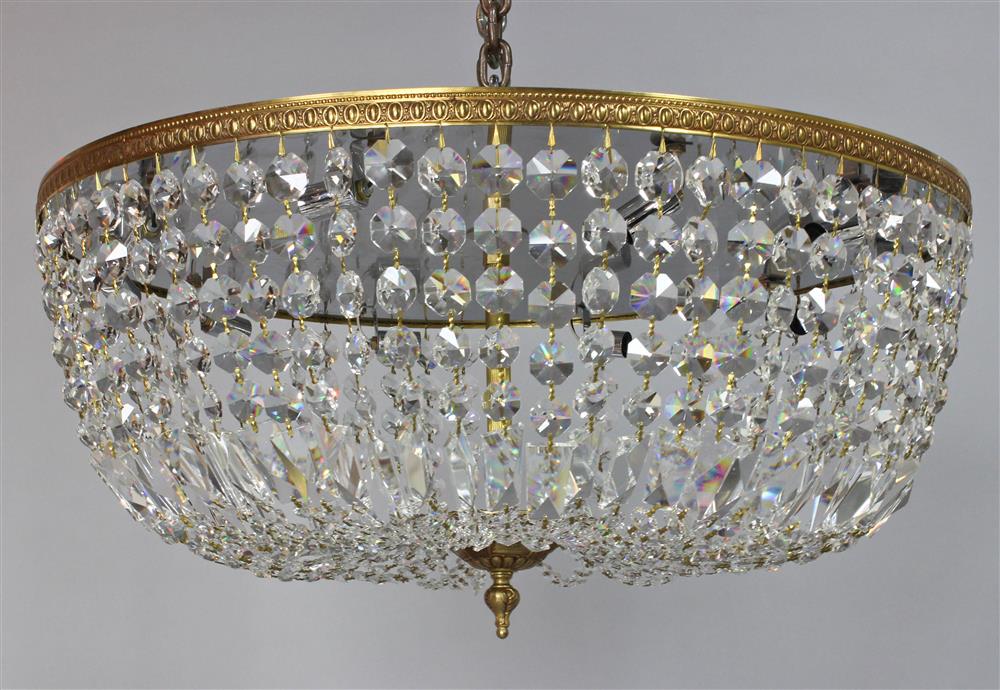 Appraisal: CLASSICAL STYLE CUT GLASS AND GILT METAL DOMED CEILING FIXTURE