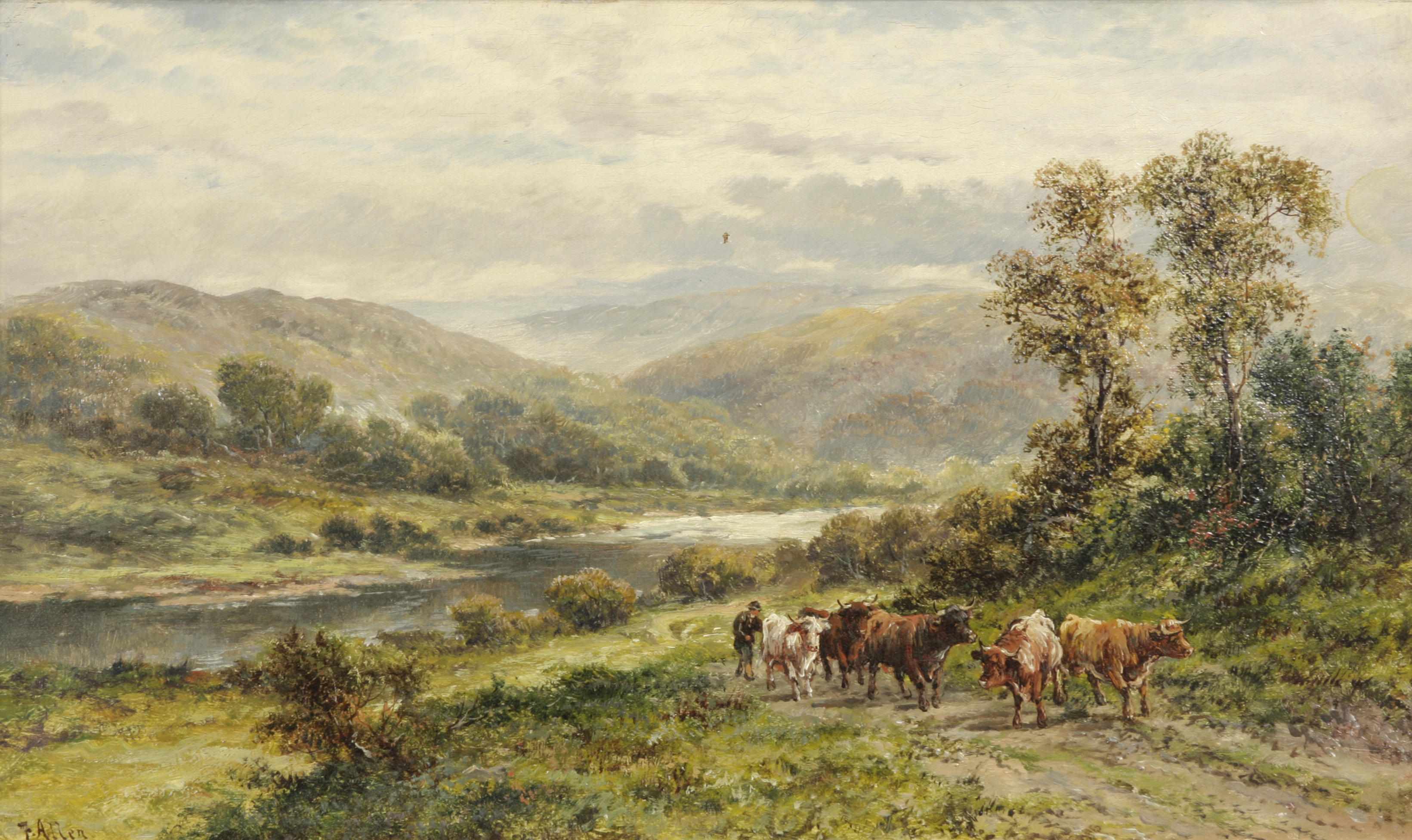 Appraisal: F Allen British A pastoral landscape with cattle watering in