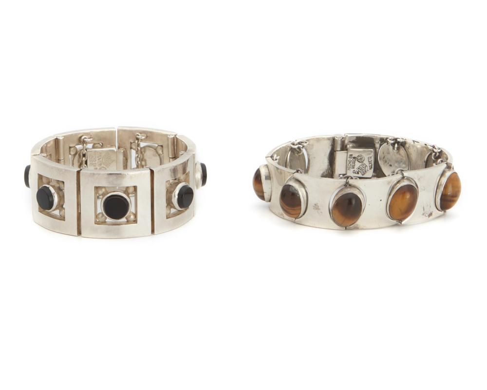 Appraisal: Two Antonio Pineda silver and hardstone bracelets - Taxco Mexico