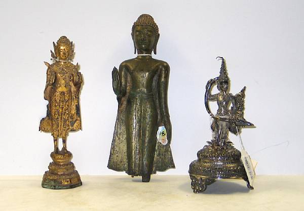 Appraisal: Three Thai Buddhist metal figures th th Century Including a