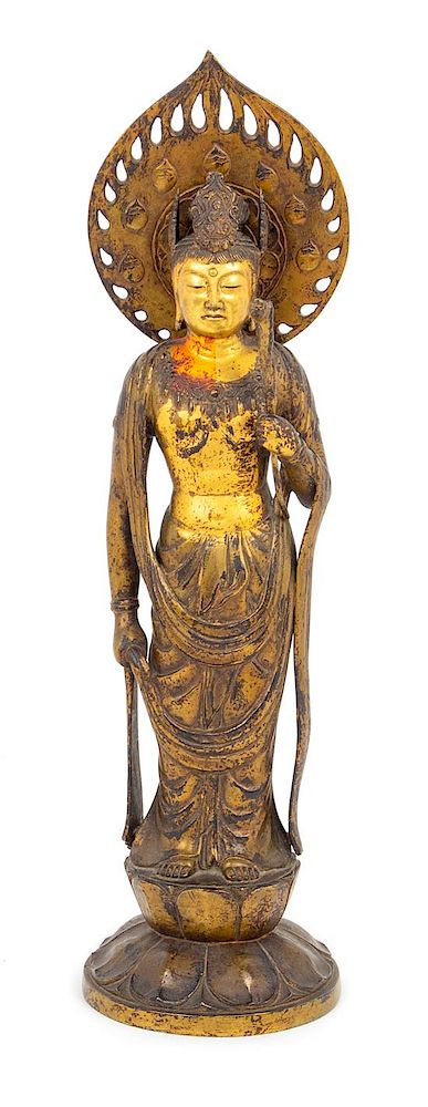 Appraisal: A Japanese Gilt Bronze Figure of Standing Kannon Height inches