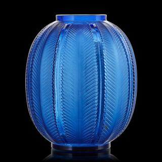 Appraisal: LALIQUE Biskra vase cornflower blue glass LALIQUE Biskra vase France