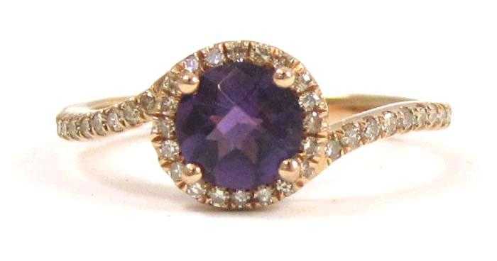 Appraisal: AMETHYST DIAMOND AND FOURTEEN KARAT GOLD RING The rose gold