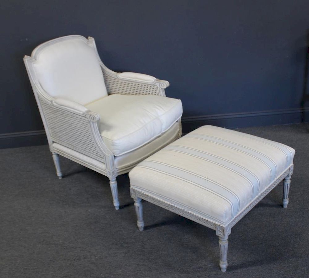 Appraisal: Quality Louis XV Style Chair and Ottoman Nicely upholstered and