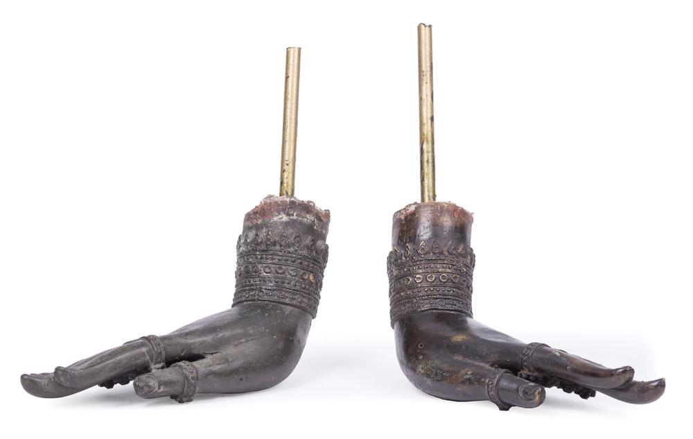 Appraisal: Pair of Thai Bronze Hands of Buddha embellished with floral