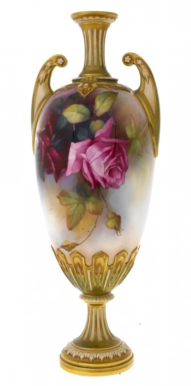 Appraisal: A ROYAL WORCESTER TWO HANDLED VASE painted by H Martin